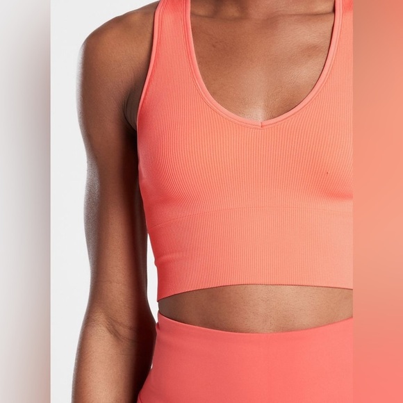 Athleta Aurora Orange Crop Rib Tank Camisole Bralette V Neck Ribbed Stretch - Picture 1 of 6